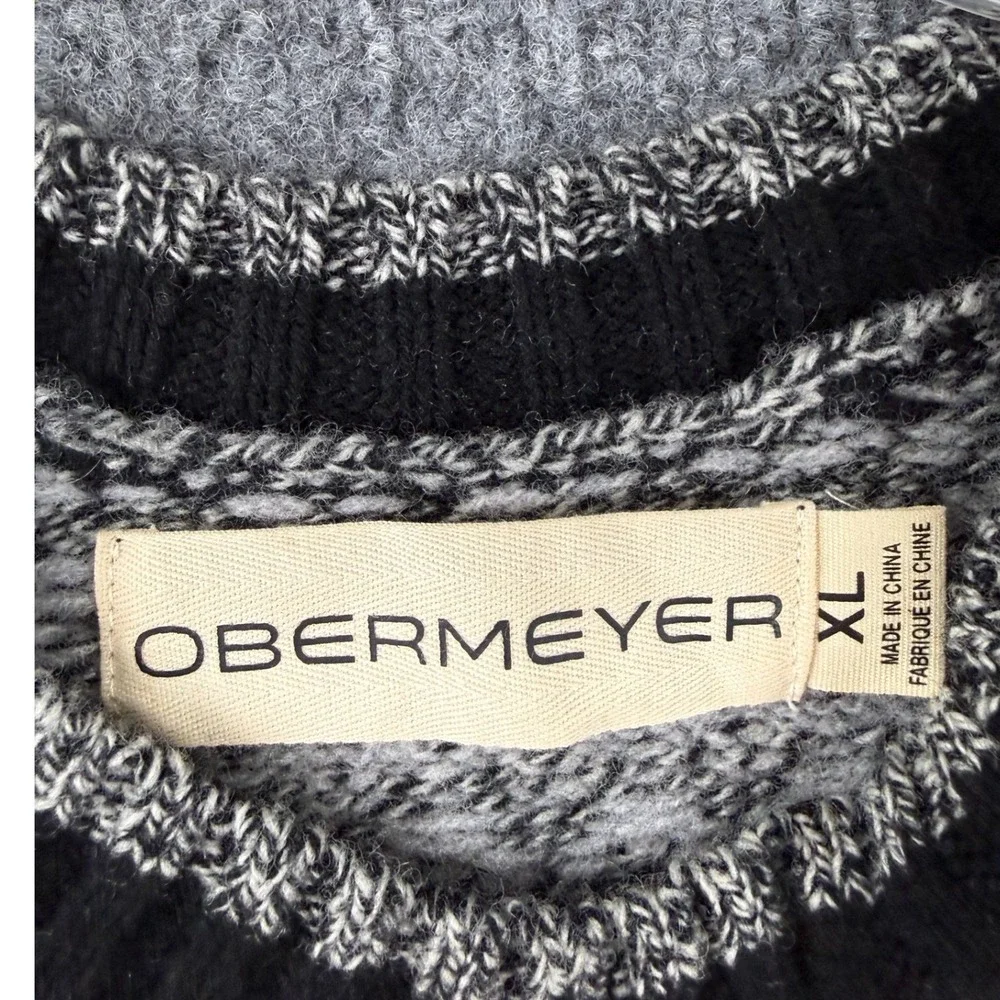 Obermeyer Men Sweater XL Fair Isle Ski Knit Nordic Argyle Prep Winter Black Crew